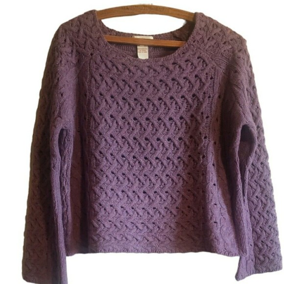Sundance Sweaters - Sundance Purple Crochet Knit Sweater Lambswool Flare Sleeve Mod Bohemian Sz PS